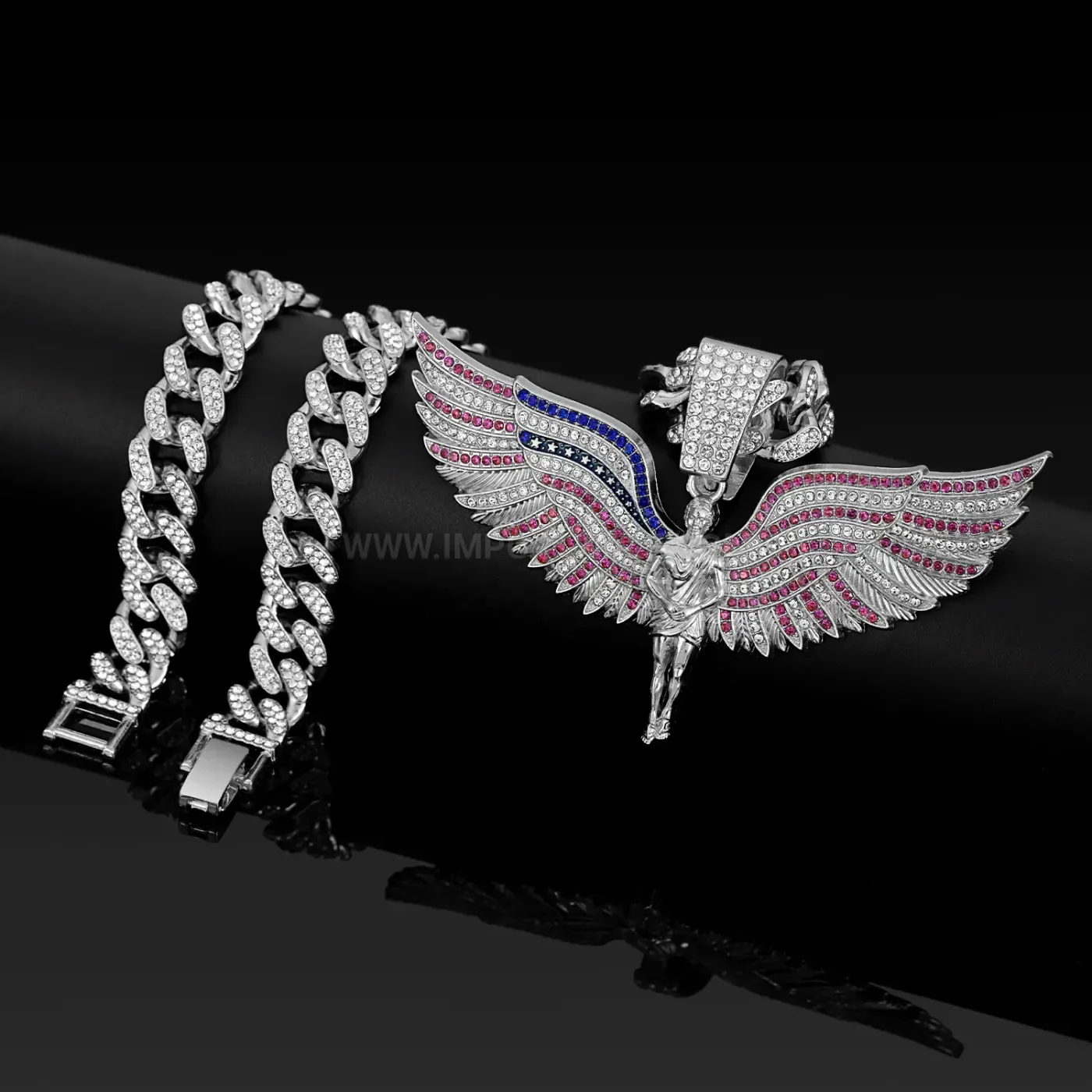 Iced Out Angel Wings Flag Hip Hop Pendant