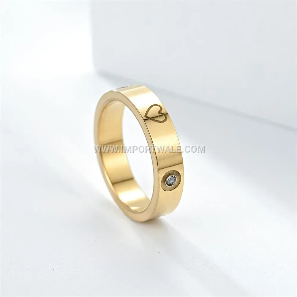 Sparkling Crystal Heart Stainless Steel Band Ring