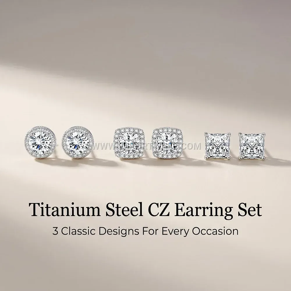 Gold Plated Stainless Steel Zircon Stud Earrings