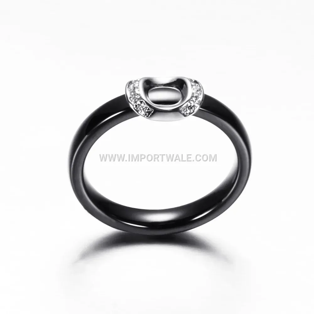 Micro Pave Crystal Inset Ceramic Ring