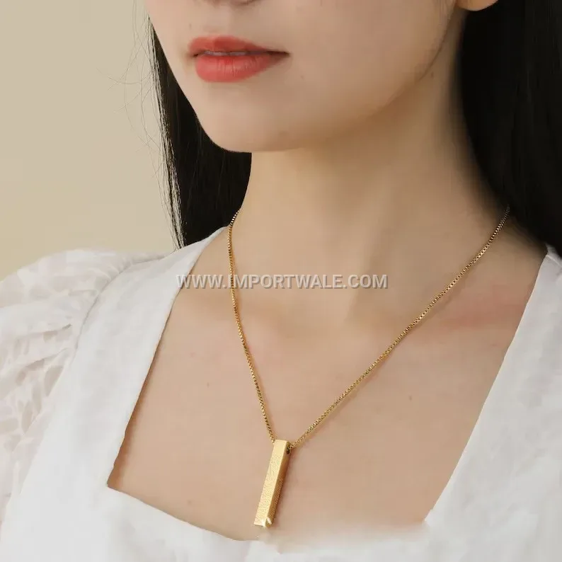 Carved Stainless Steel Islamic Pillar Pendant Necklace