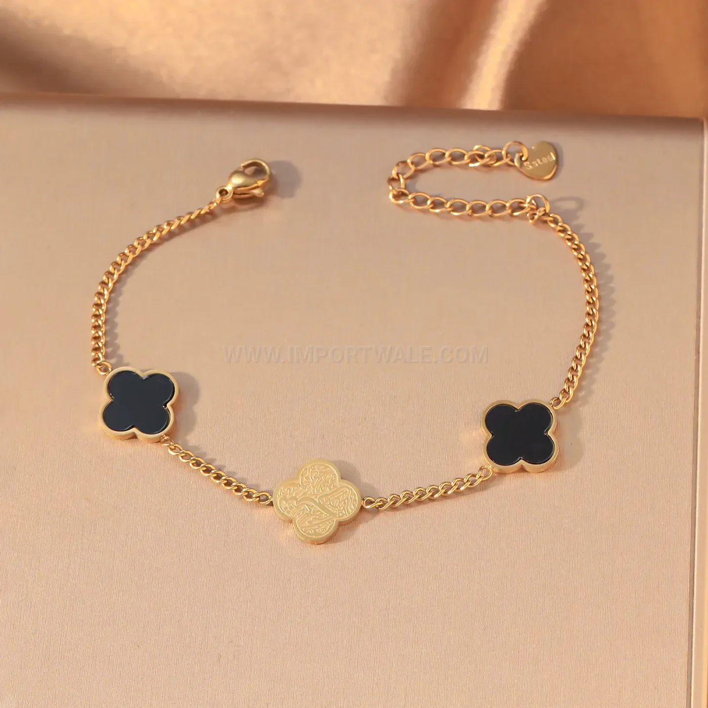 Stainless Steel Four Leaf Clover Islamic Charm Bracelet