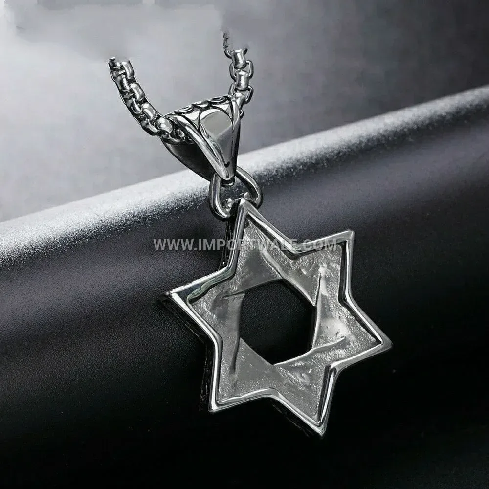 Men's Stainless Steel Hexagram Star Pendant Necklace
