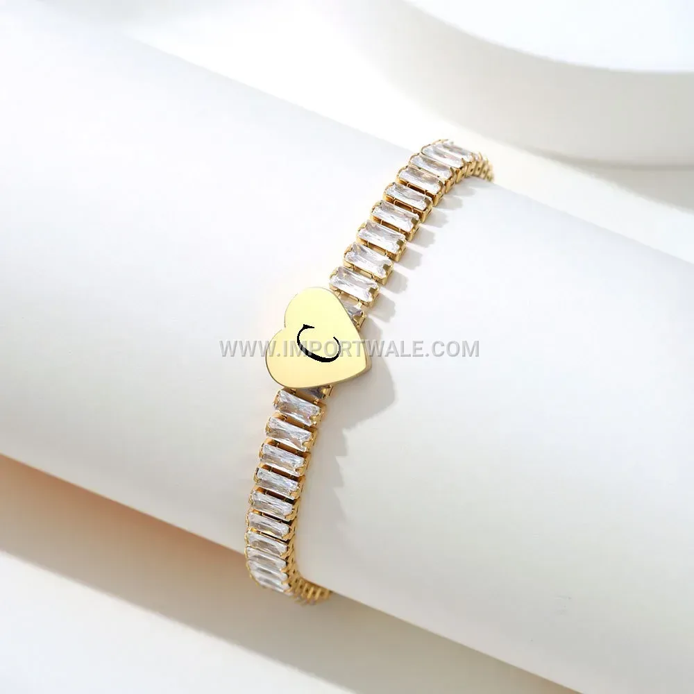 Gold Plated Stainless Steel Cubic Zirconia Heart Alphabet Bracelet