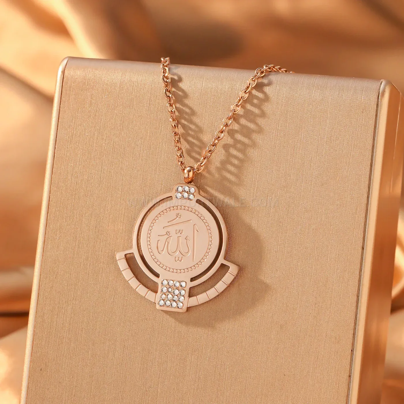 Stainless Steel Iced Out Cubic Zirconia Allah Medallion Pendant Necklace