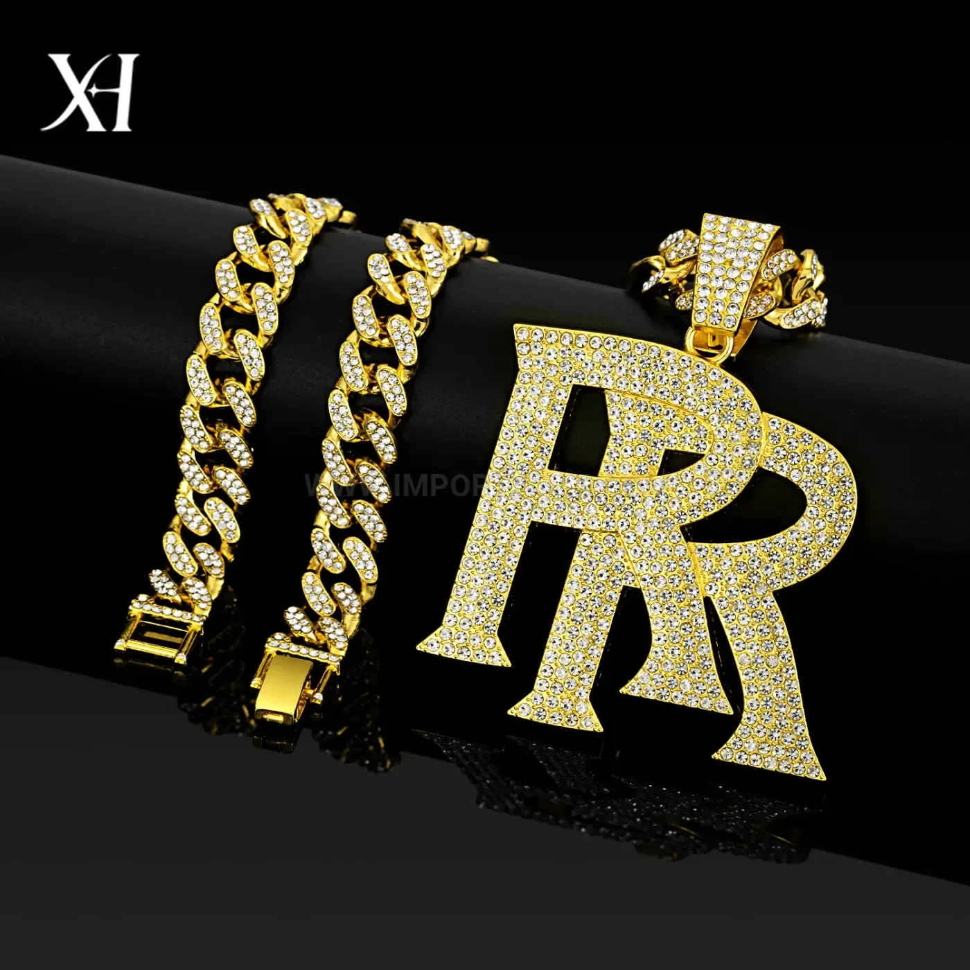 Iced Out Double R Letter Alloy Hip Hop Pendant