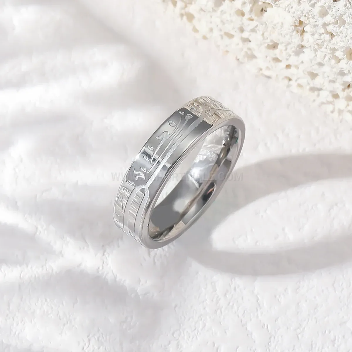 Bold Stainless Steel Engraved Calligraphy Script Ring