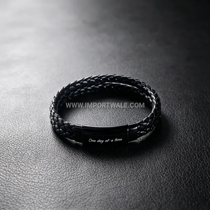 Men's Business Leather Woven Bracelet With Stainless Steel Magnetic Clasp