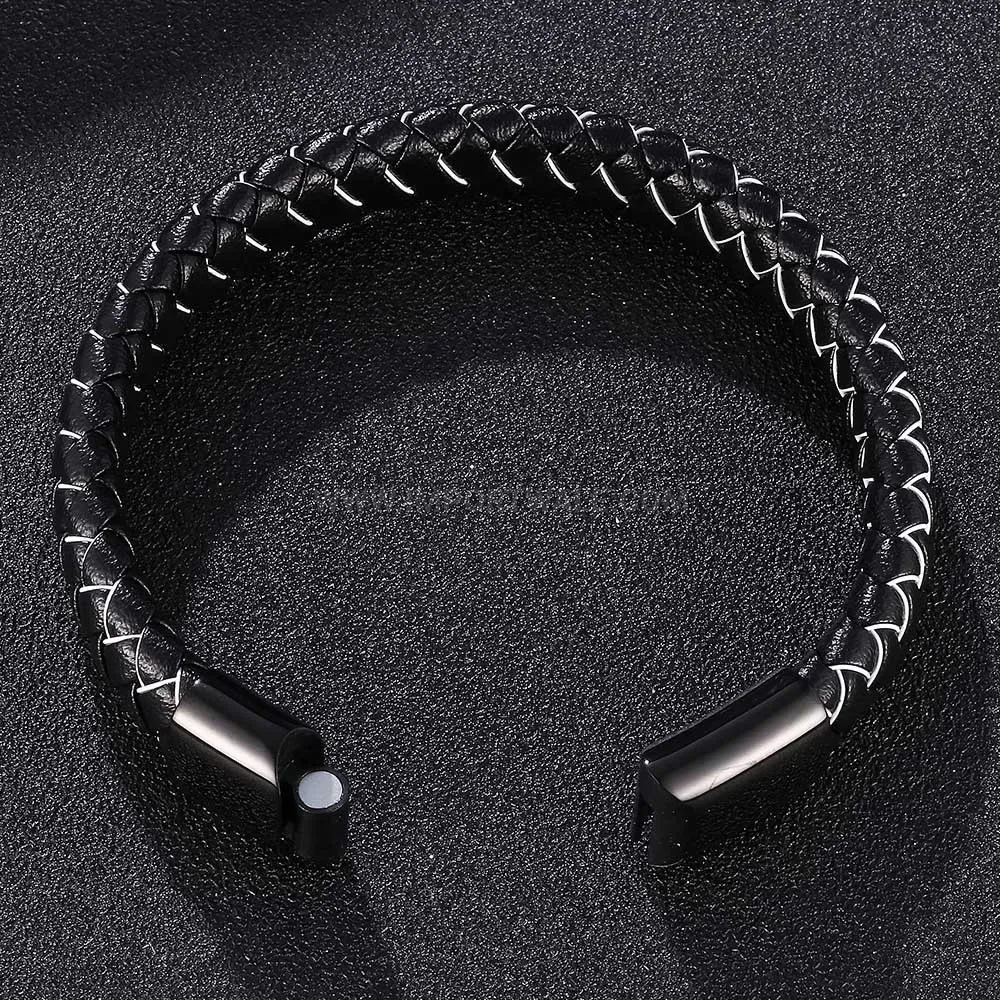 Woven Leather Wire Stainless Steel Clasp Bracelet