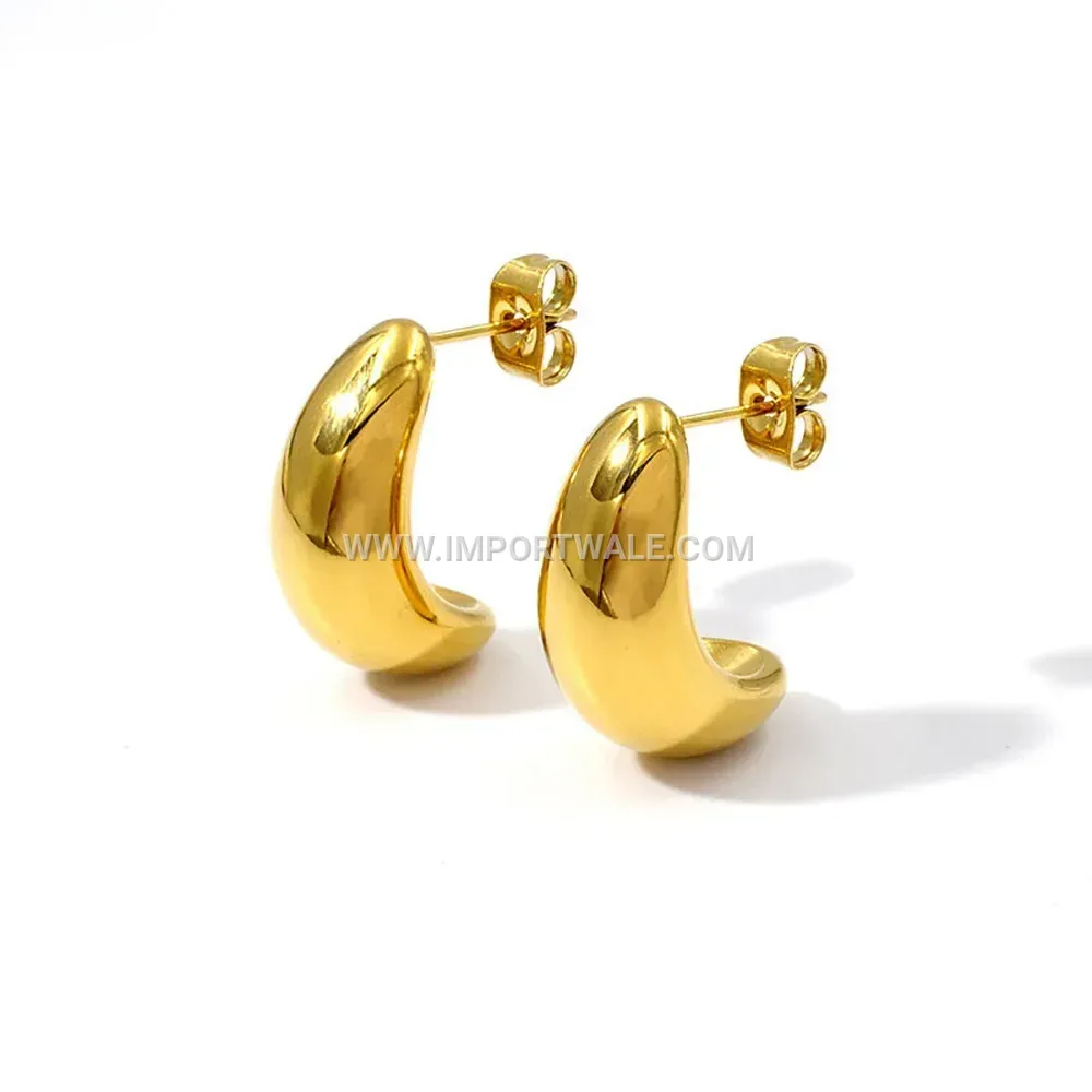 Crescent Moon 18K Gold Plated Stainless Steel Stud Earrings
