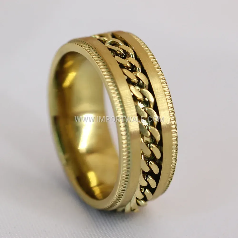 Vintage Style Stainless Steel Chain Inset Band Ring
