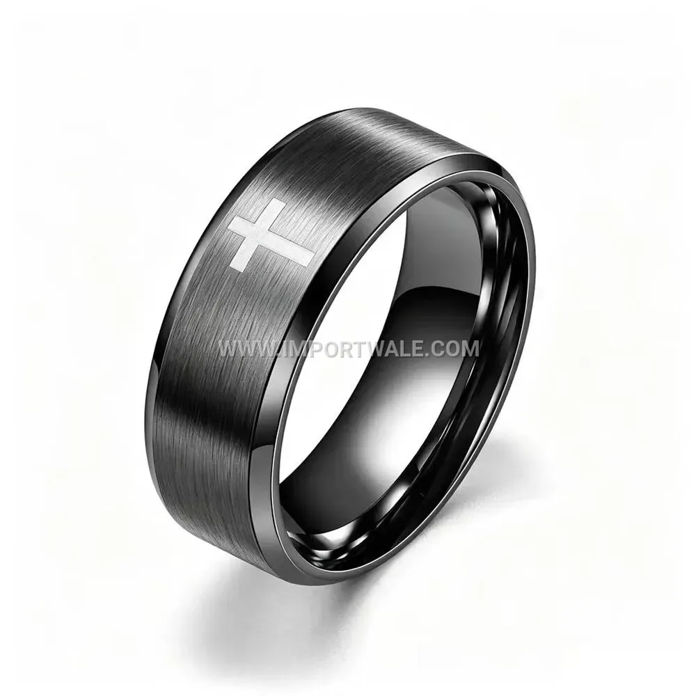 Stainless Steel Christian Cross Beveled Band Ring