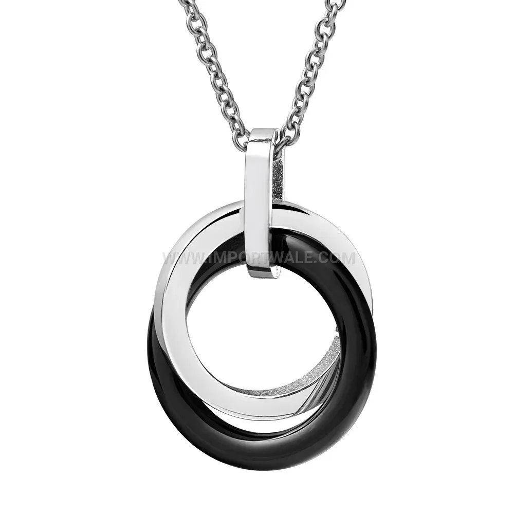 Interlocking Black and White Ceramic Ring Multi Layer Necklace