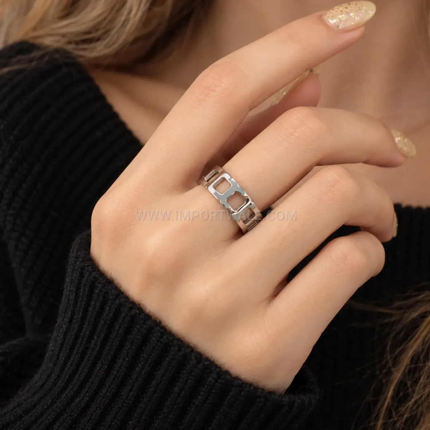 Cutout Grid Pattern Stainless Steel Wide Band Ring