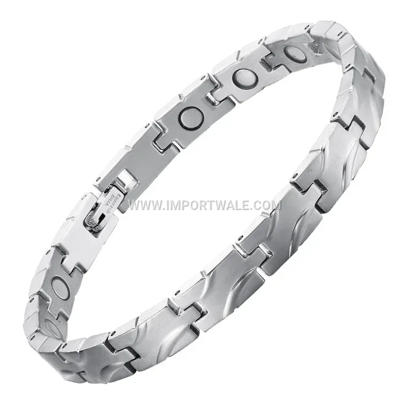 Seven Millimeter Wide Striped Magnetic Titanium Steel Link Bracelet
