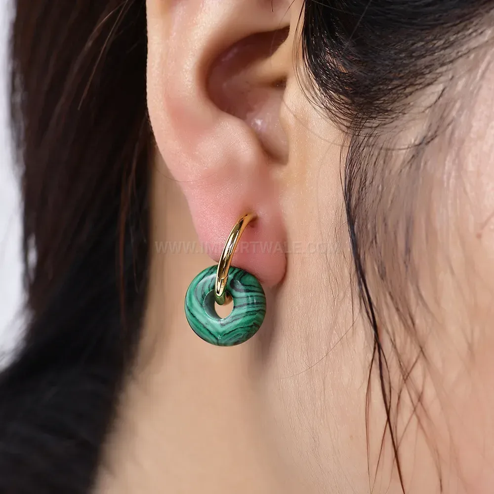 Trendy Modern 18mm Stainless Steel Onyx and Gemstone Drop Earrings
