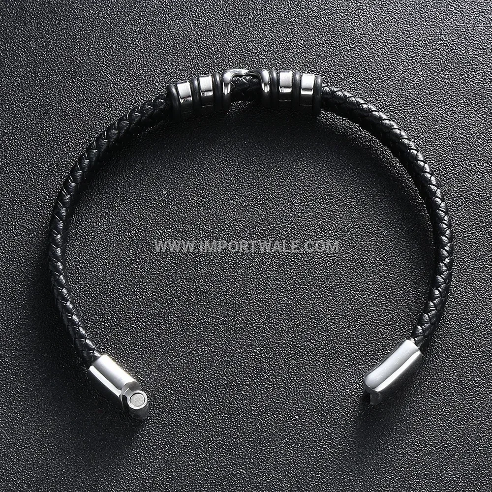 Wide Titanium Steel Magnetic Health Bracelet with Spherical Accents