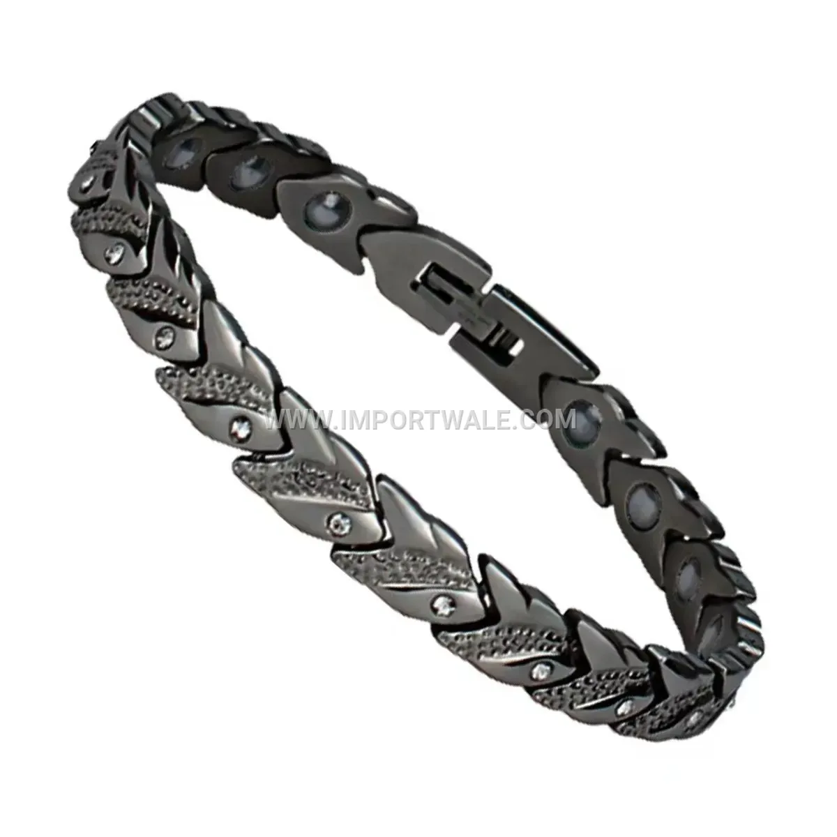 Gold Plated Titanium Steel Crystal Magnetic Therapy Link Bracelet