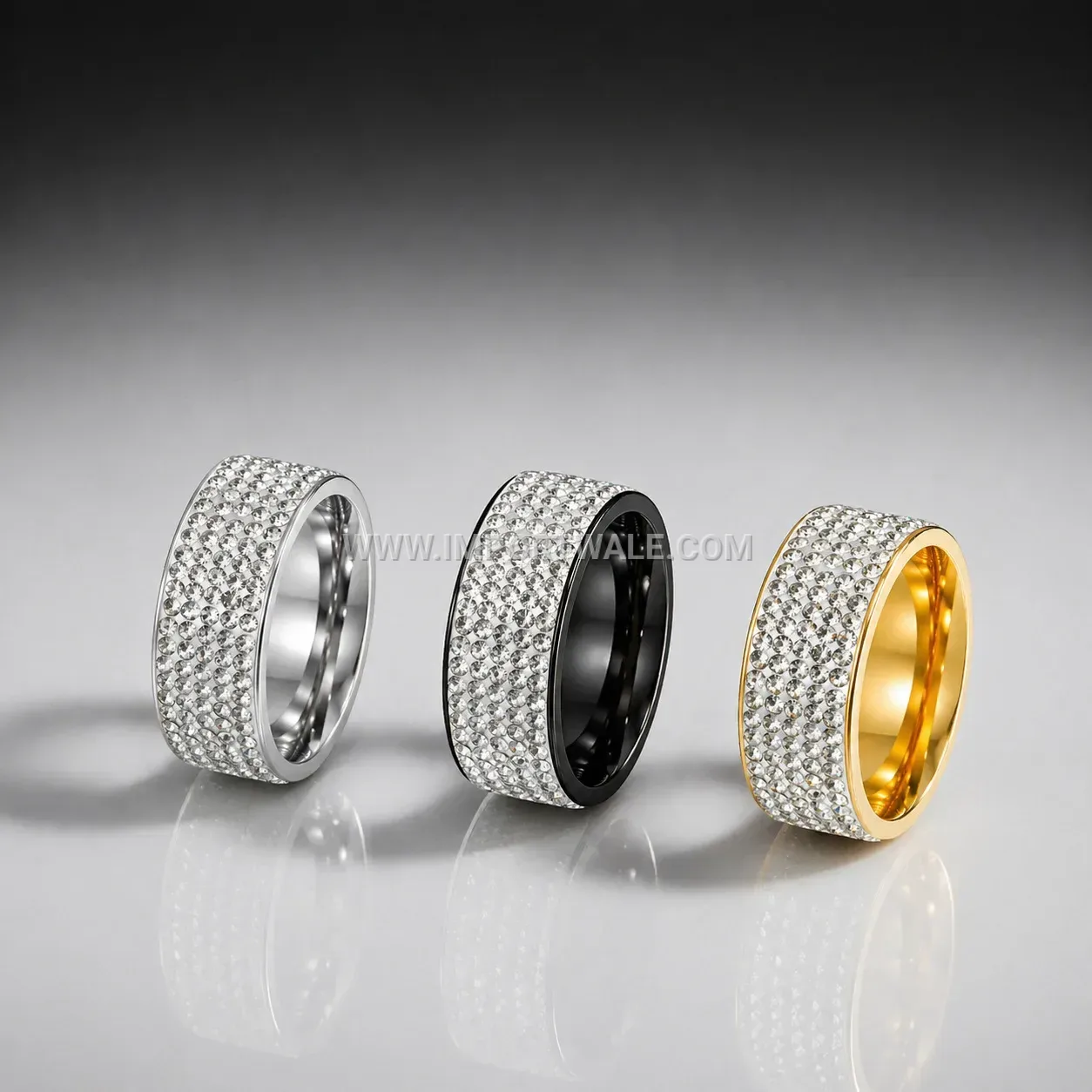 Five-Row Crystal Plated Stainless Steel Statement Ring