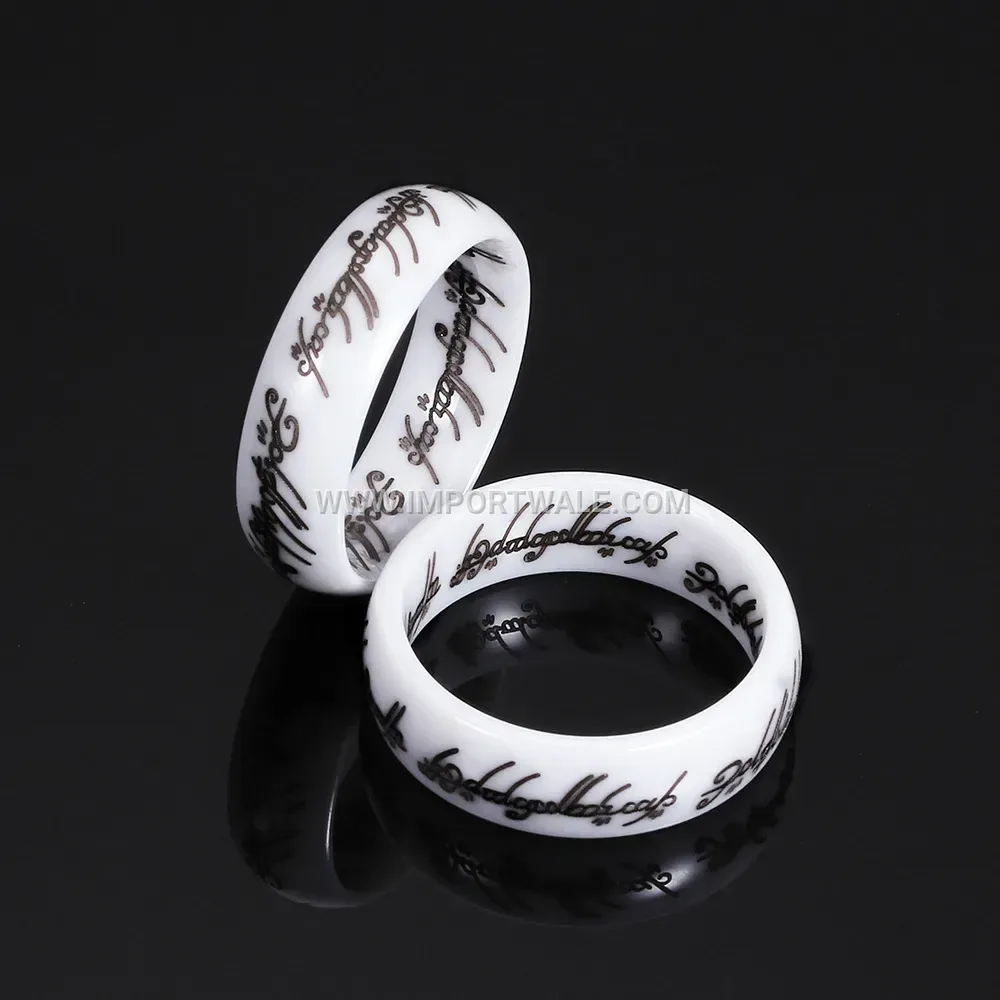 Polished Laser Engraved Ceramic Band Ring