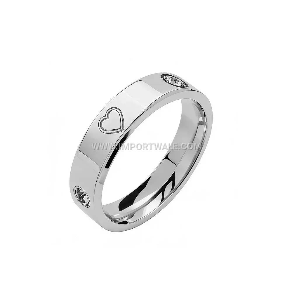 Heart Accent Zircon Inlaid Stainless Steel Band Ring