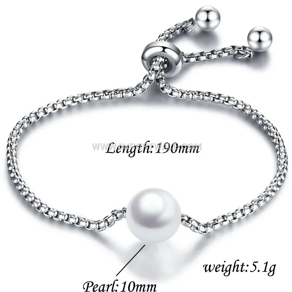 Adjustable Stainless Steel Pearl Station Chain Bracelet