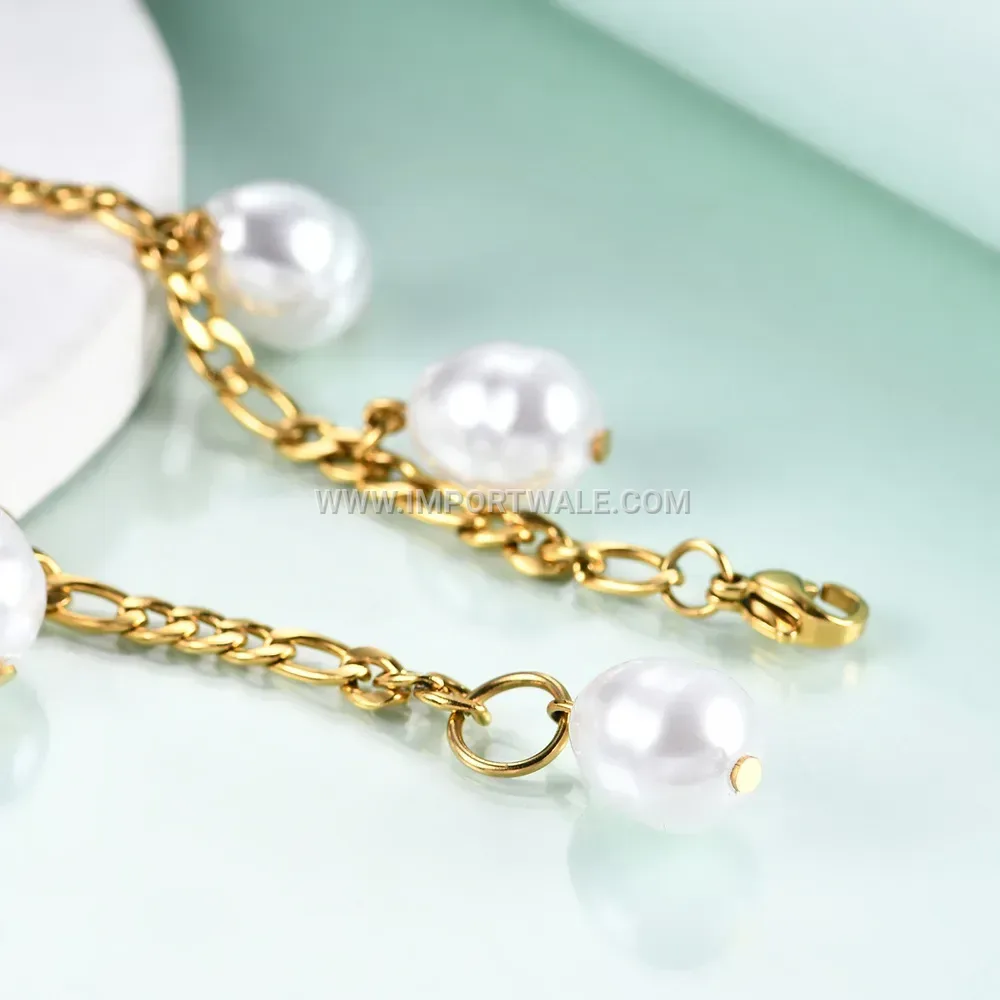 Imitation Pearl Figaro Chain Stainless Steel Bracelet