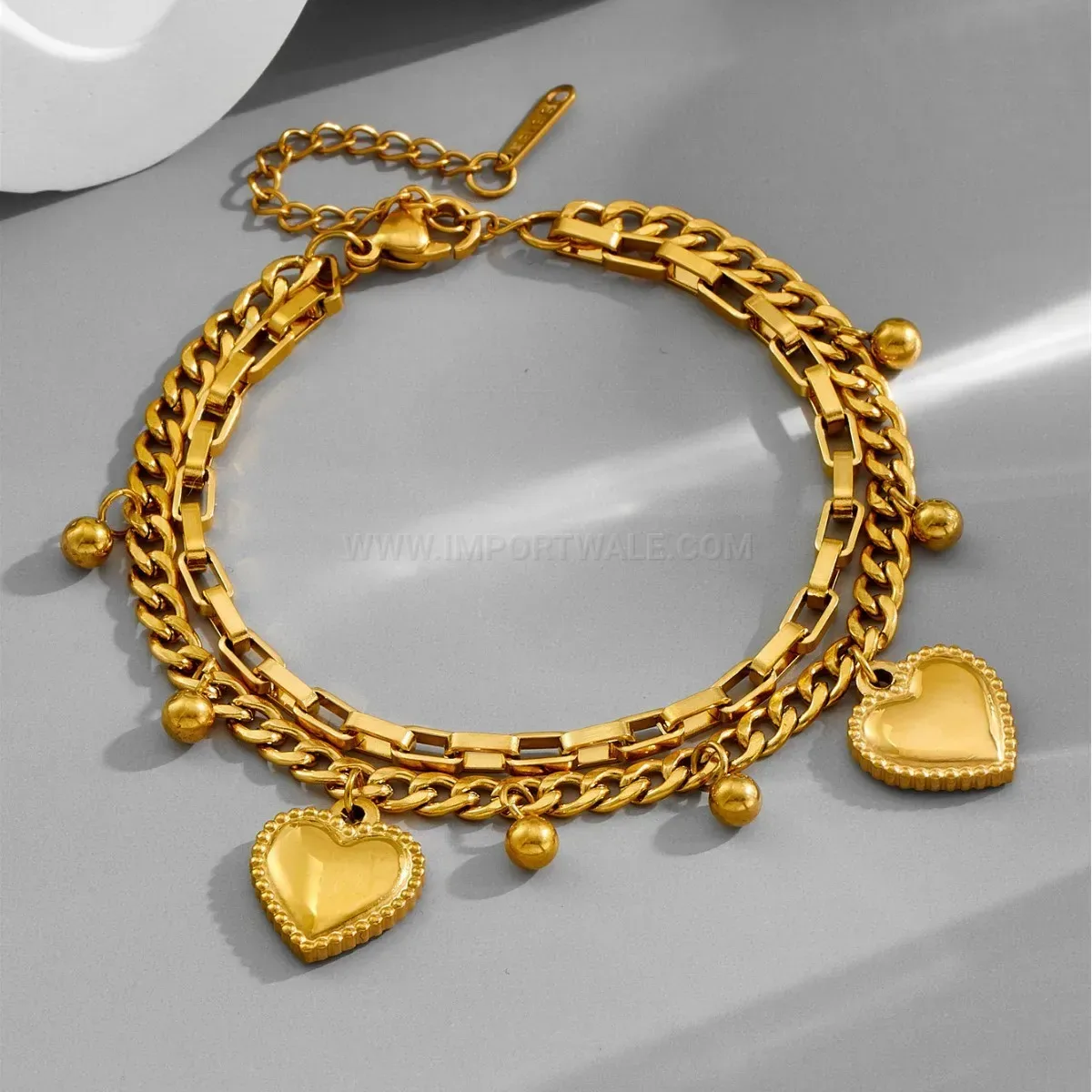 Classic Double Layered Titanium Steel Heart Charm Bracelet
