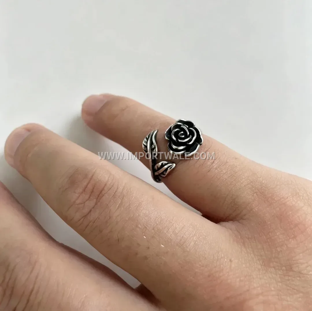 Polished Stainless Steel Sculptural Rose Flower Statement Ring