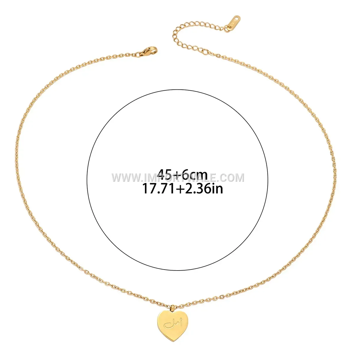 Heart Shaped Arabic Inscription Tarnish Free Stainless Steel Necklace