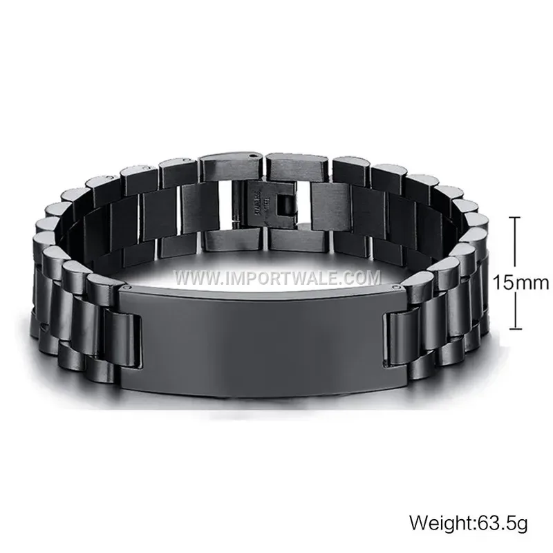 Engraved Curved Plate Titanium Steel Watchband Link Bracelet