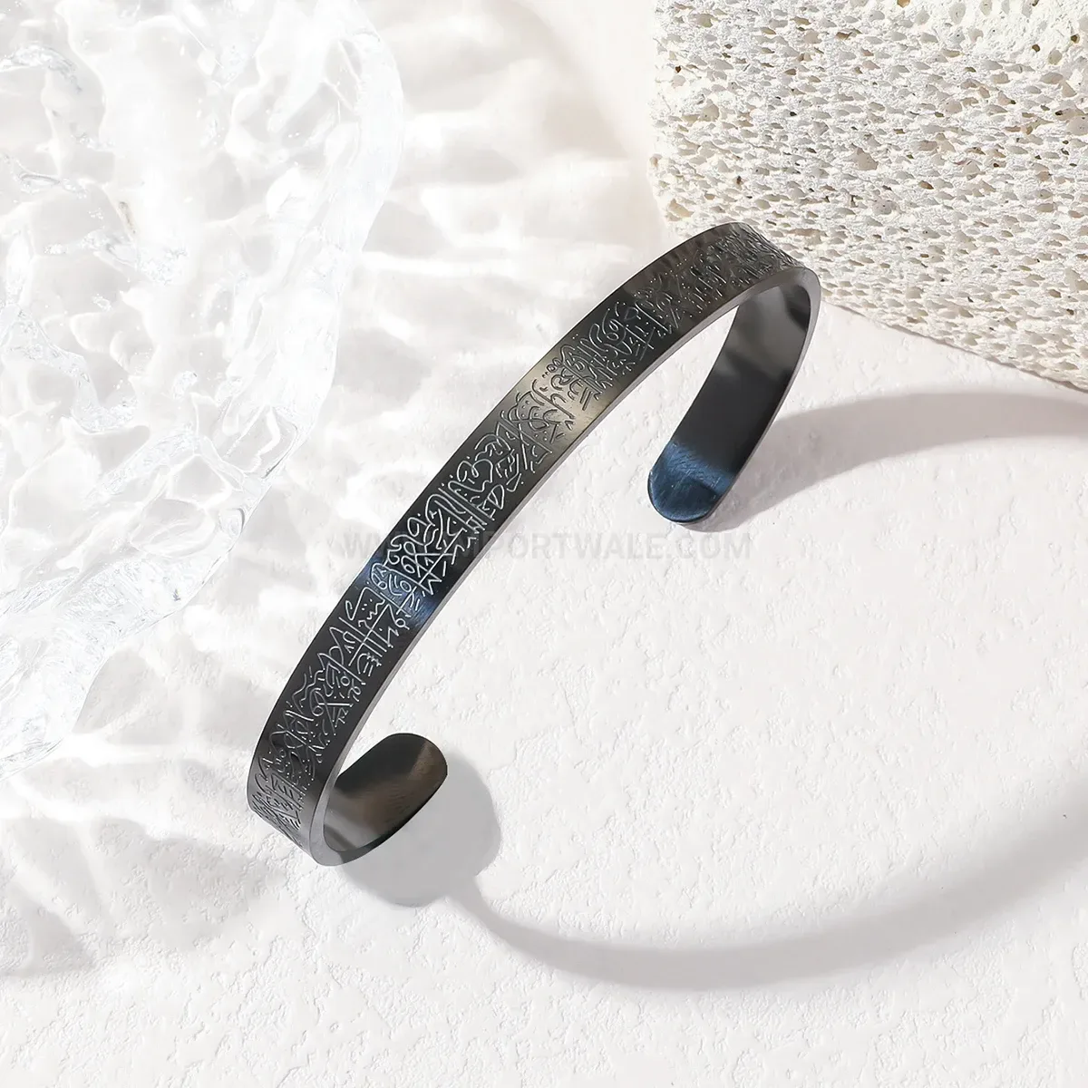 Eight Millimeter Stainless Steel Engraved Calligraphy Cuff Bracelet