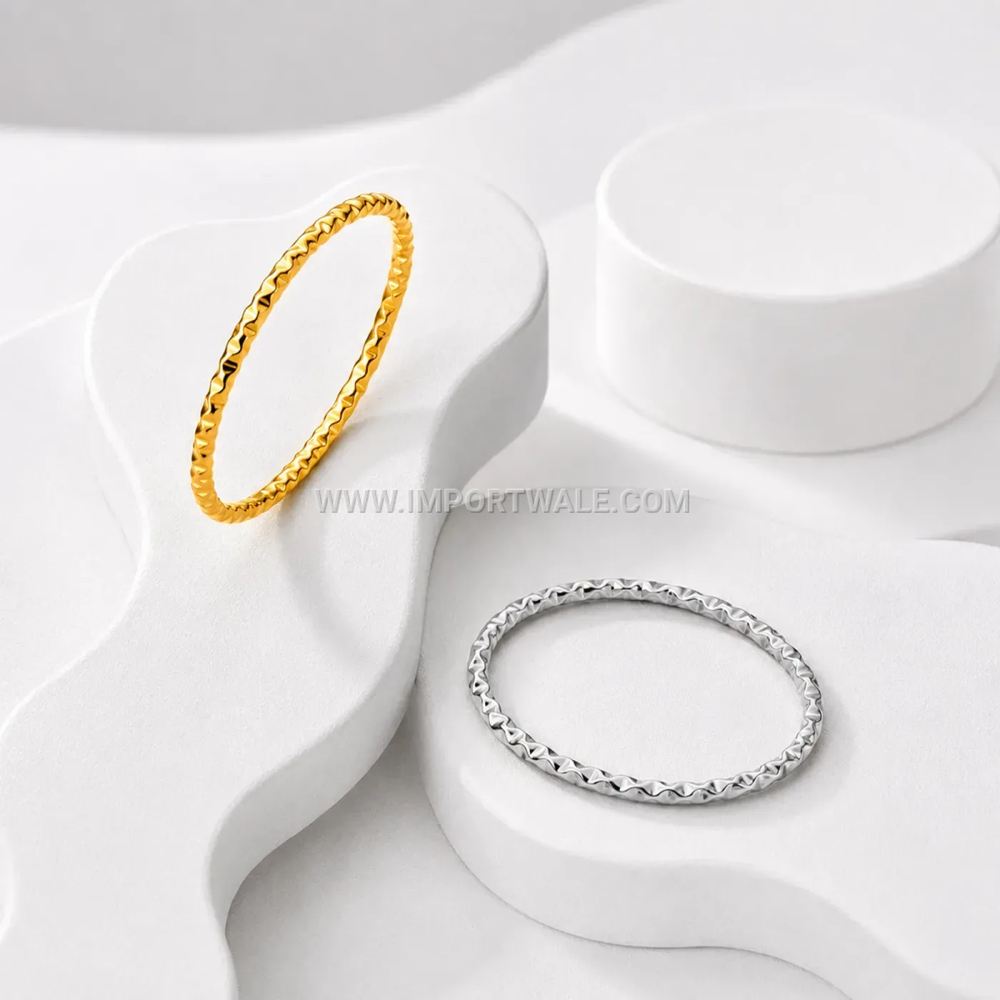 Slender Ripple Textured Stainless Steel Band Ring
