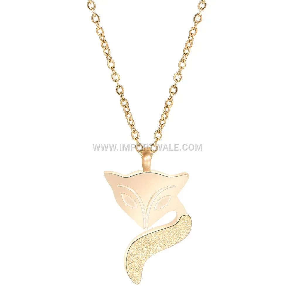 Frosted Little Fox Animal Pendant Stainless Steel Clavicle Necklace