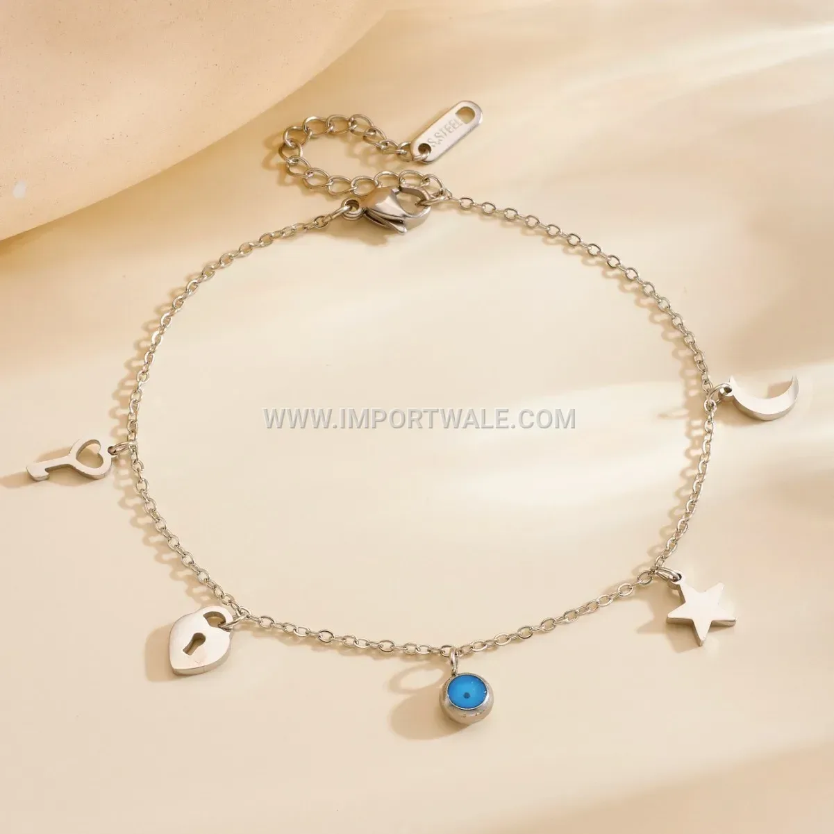 Heart Lock Pendant Stainless Steel Premium Coastal Anklet