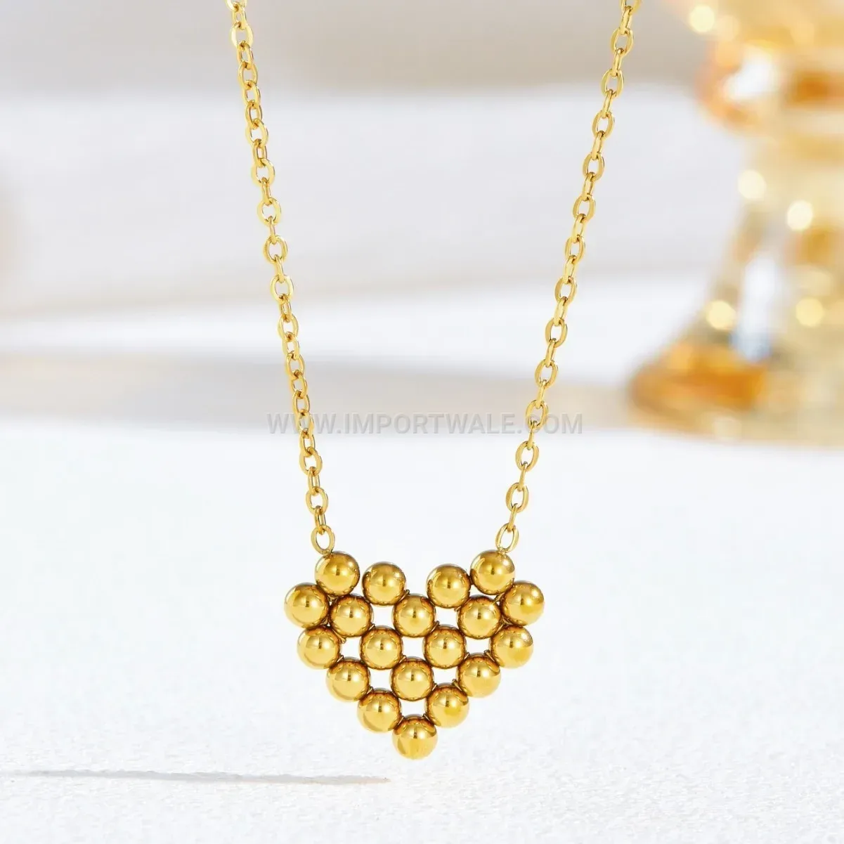Gold Plated Stainless Steel Heart Bead Ring and Necklace Set