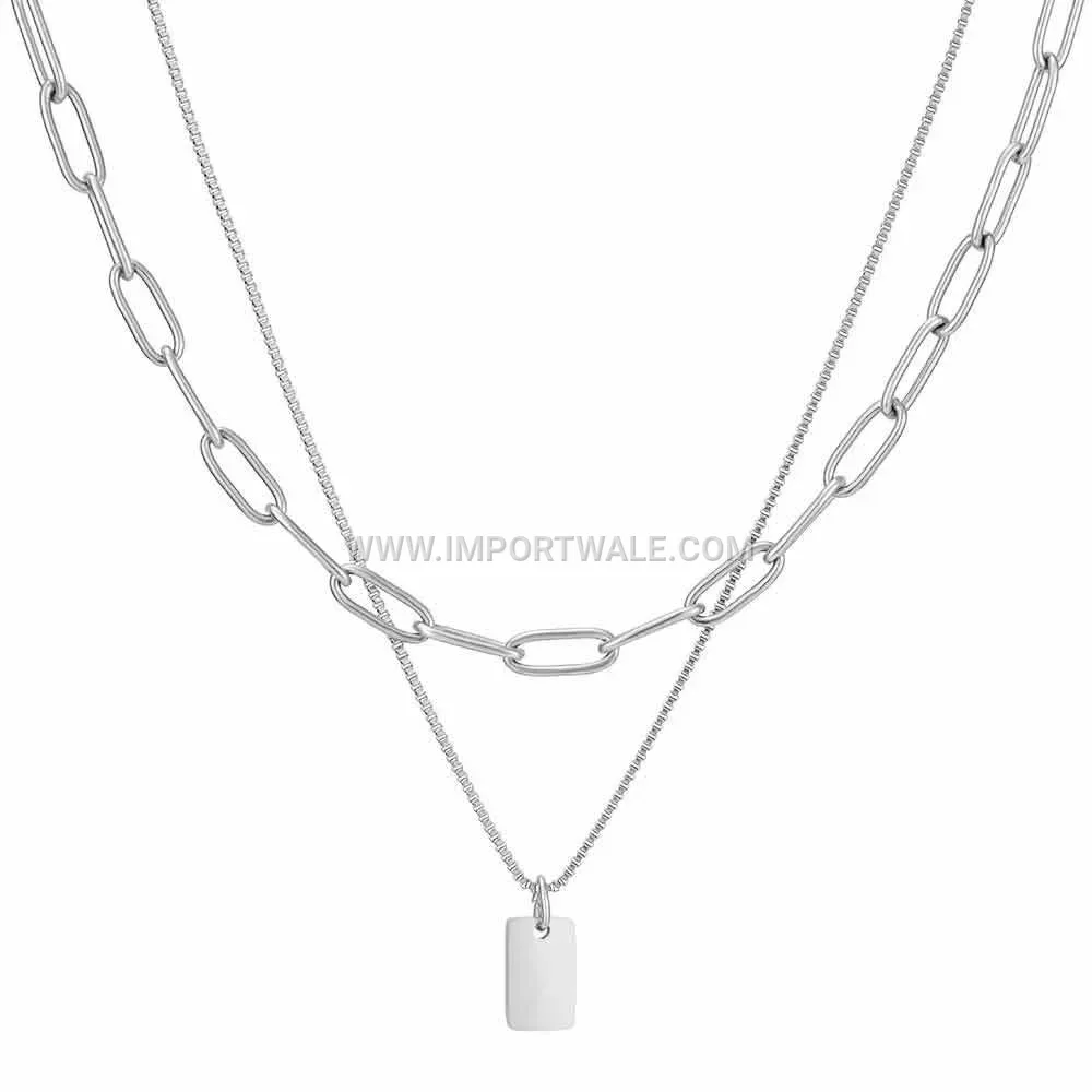 Engravable Square Plaque Stainless Steel Paperclip Necklace