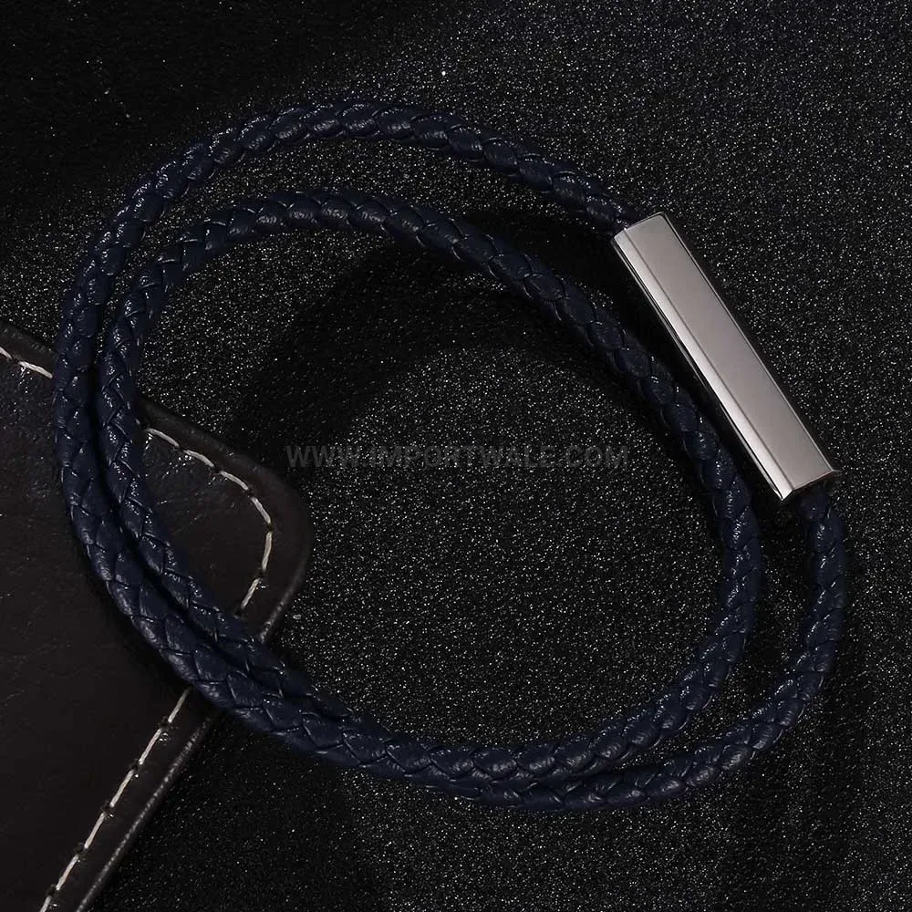 Minimalist 4mm Leather Cording Steel Accent Bracelet