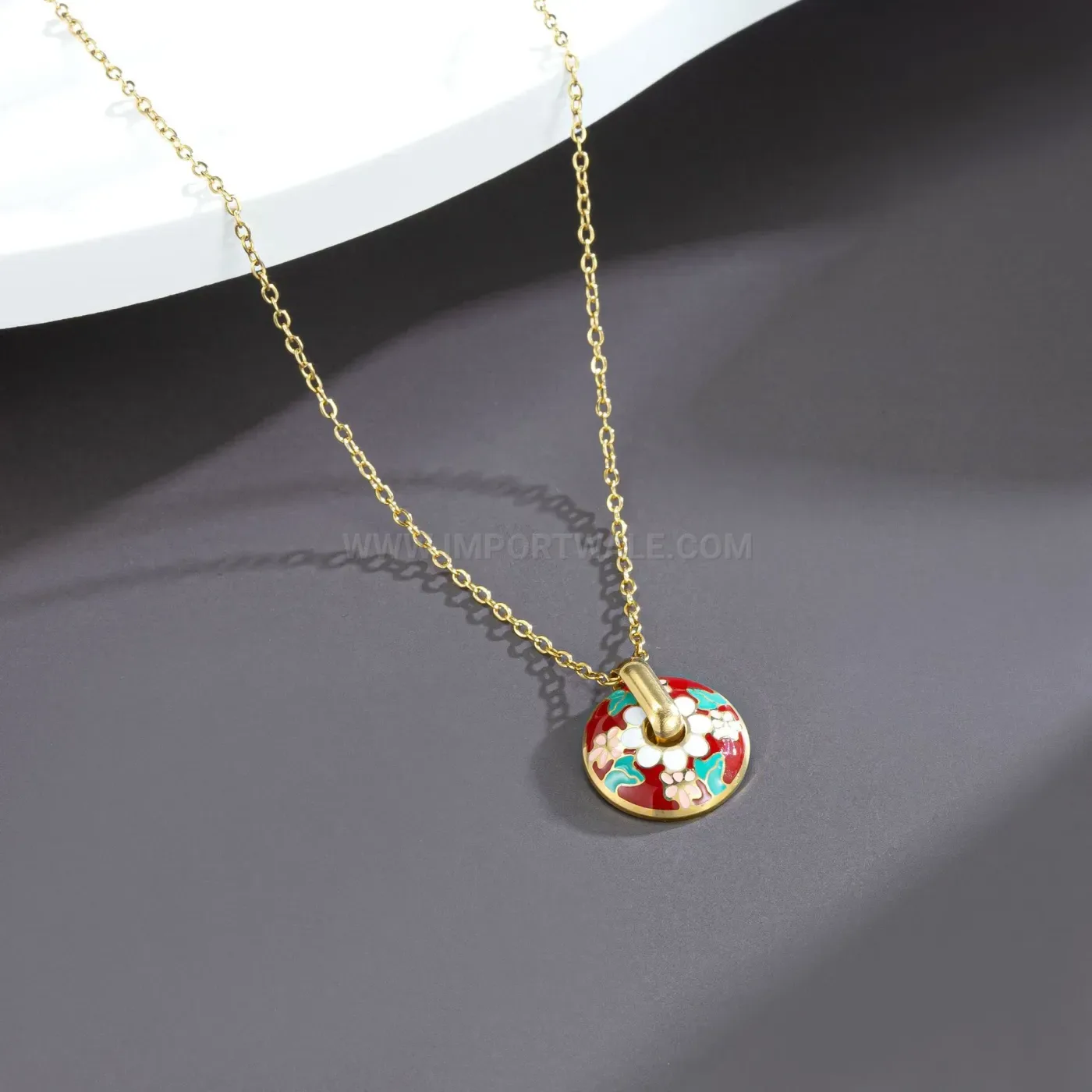 Premium Retro Enameled Floral Print Titanium Steel Pendant Necklace