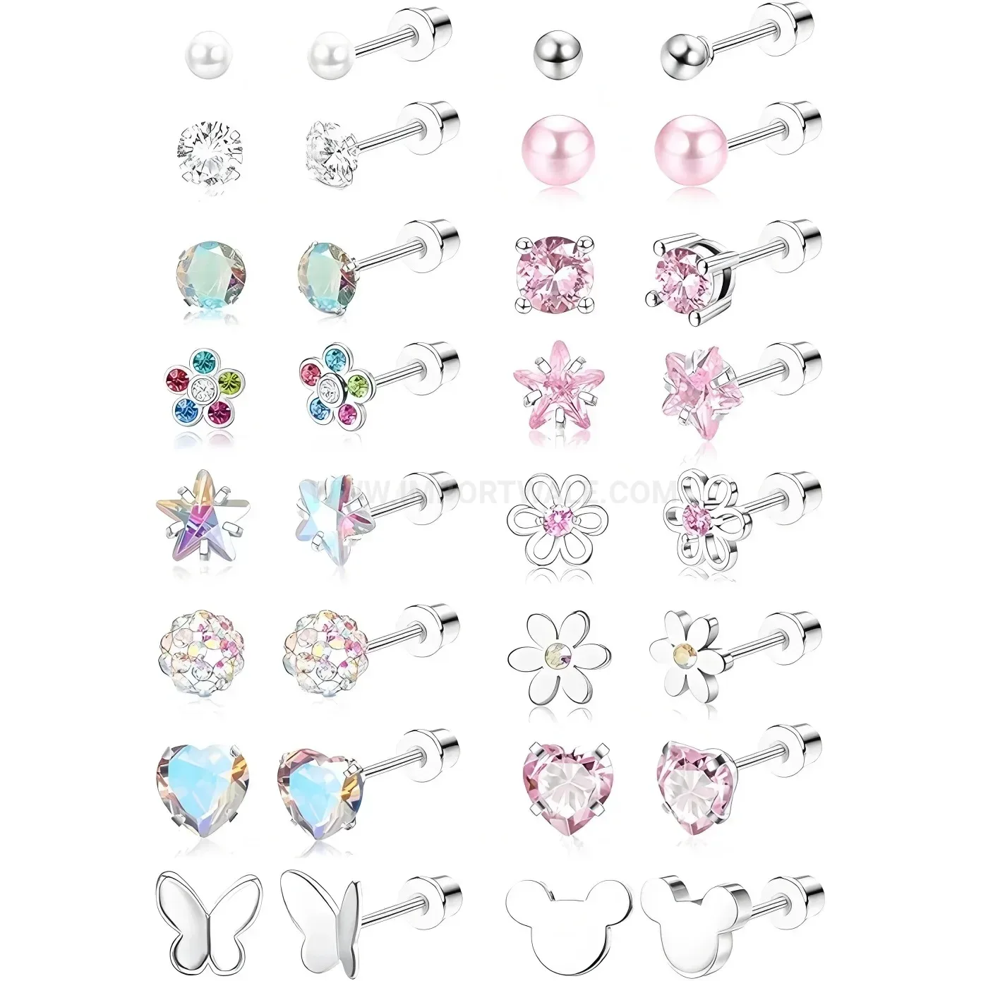 Modern Stainless Steel Heart Floral Flat Back Piercing Stud Set