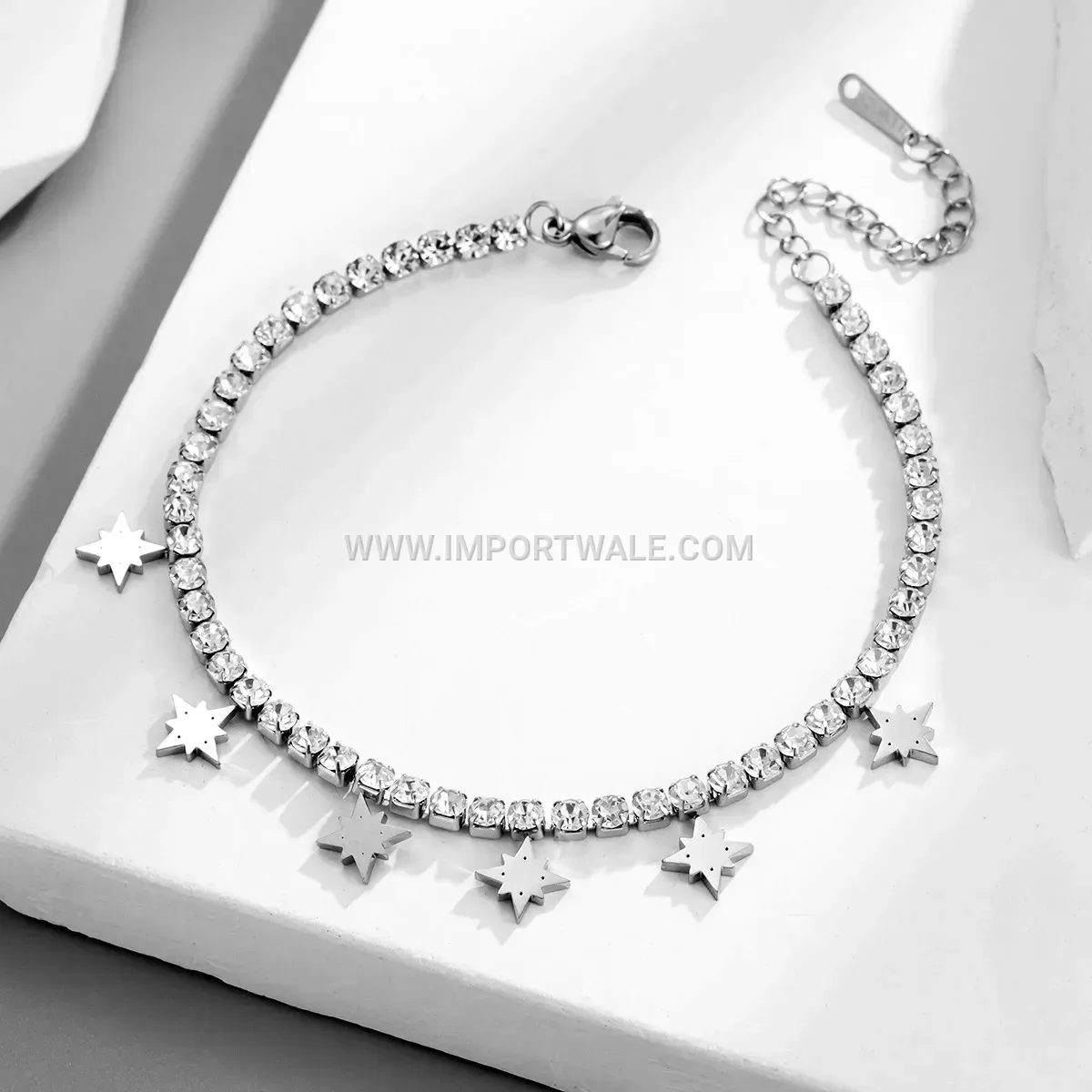 Bold Geometric Titanium Steel Starburst Pendant Anklet