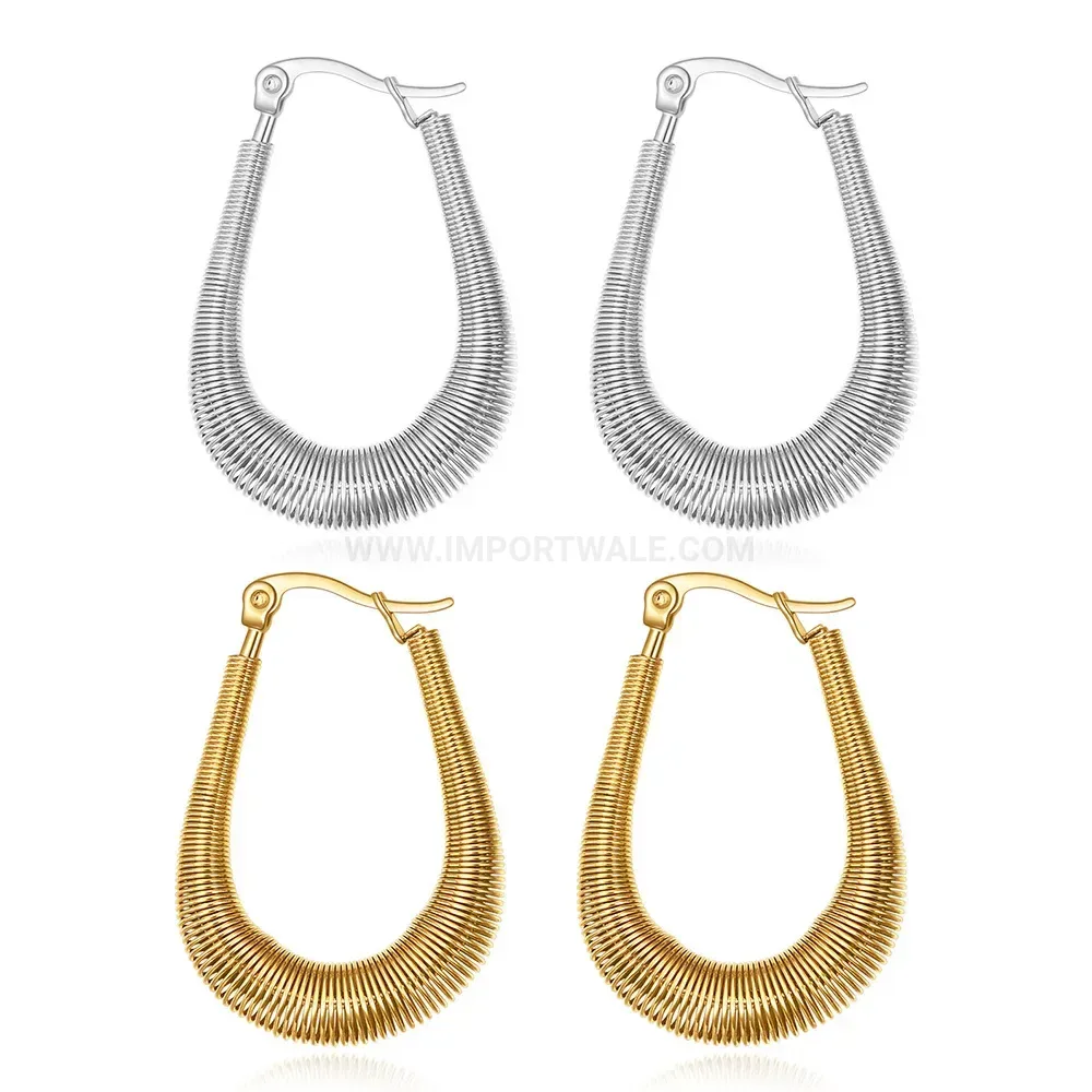 Modern Spring U Shaped Stainless Steel Hoop Earrings