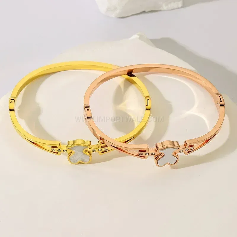 Chic Bear Shell Charm Titanium Steel Bangle Bracelet