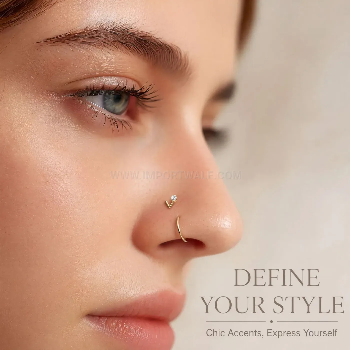 Modern Geometric Stainless Steel L-Shaped Nose Ring and Stud Set
