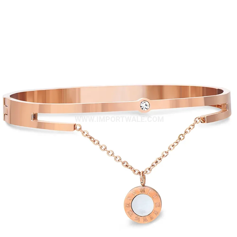 Trendy Roman Numeral Shell Inlaid Stainless Steel Bangle Bracelet