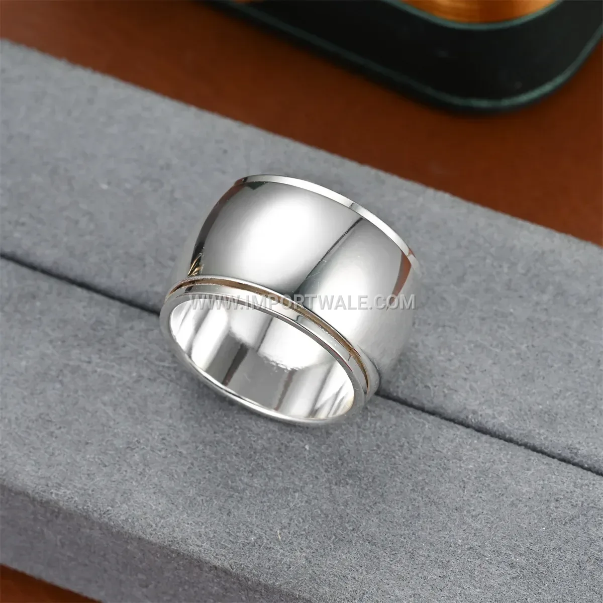 Wide Curved Silver Plated Spinner Band Ring