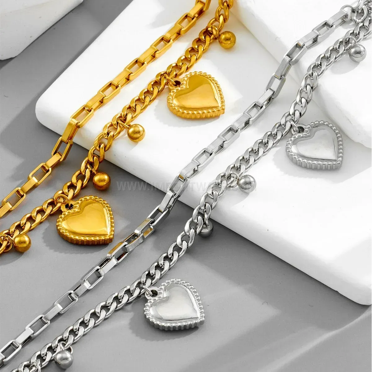 Classic Double Layered Titanium Steel Heart Charm Bracelet