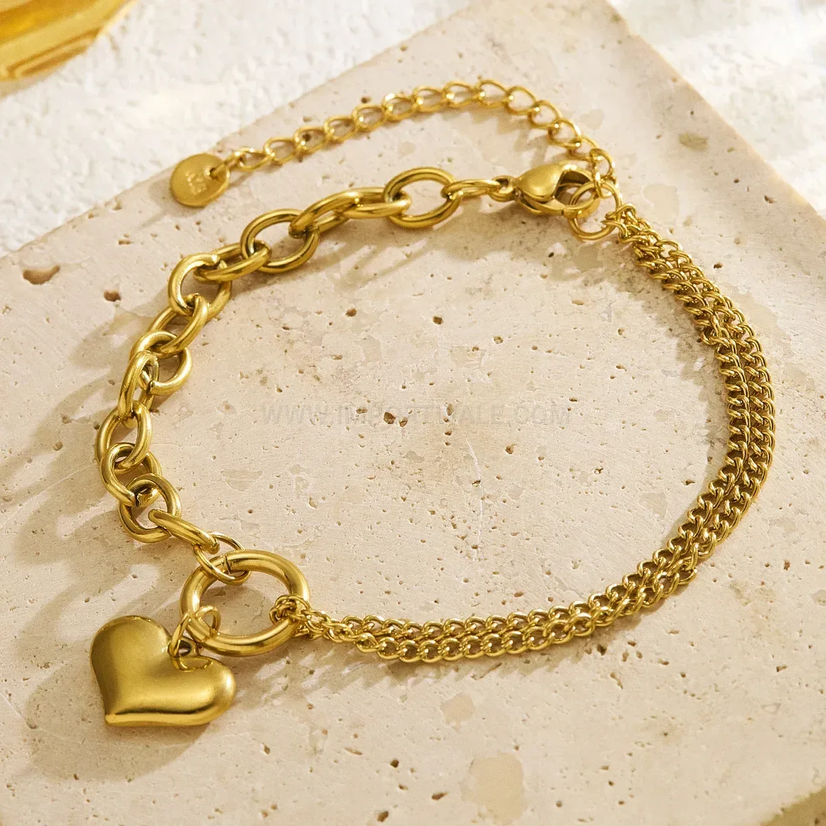 Vintage Gold Plated Stainless Steel Heart Link Chain Bracelet