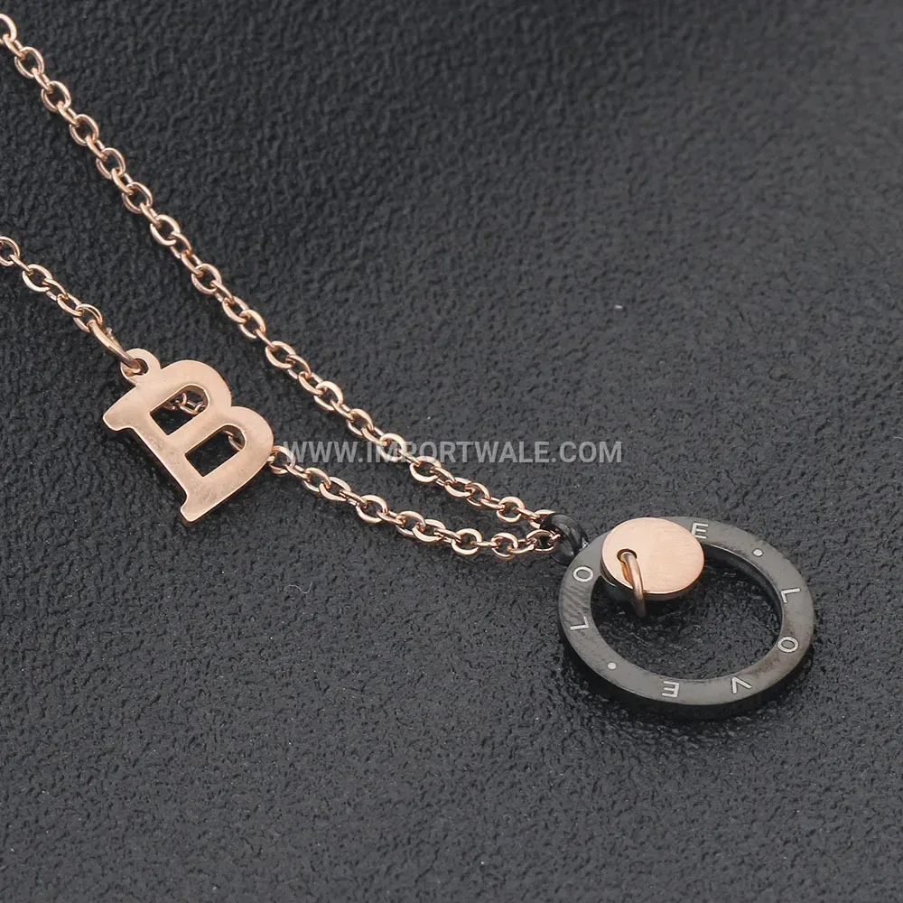 Rose Gold Stainless Steel Cutout Love Disk Pendant Necklace