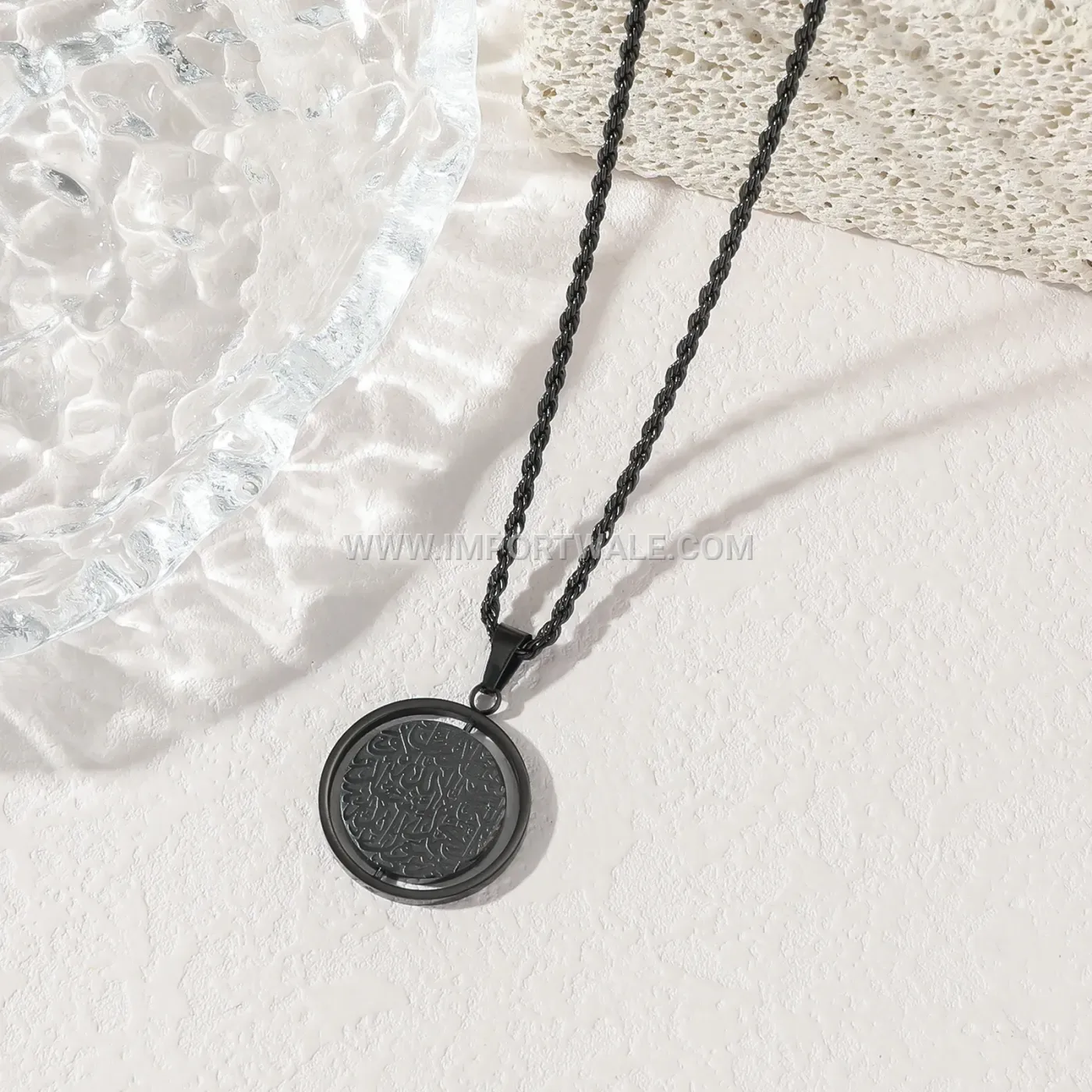 Rotating Stainless Steel Allah Pendant Necklace with Clavicle Chain